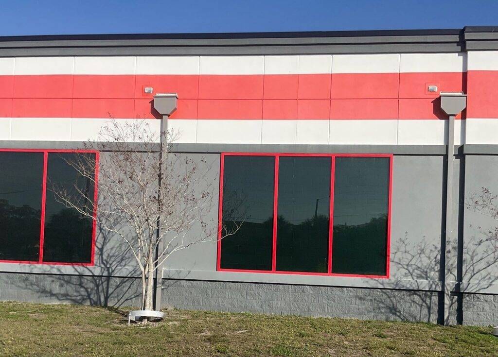 box gutters after install on the side of autozone