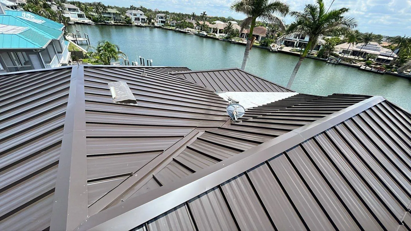 standing seam metal roof overlooking water inlet